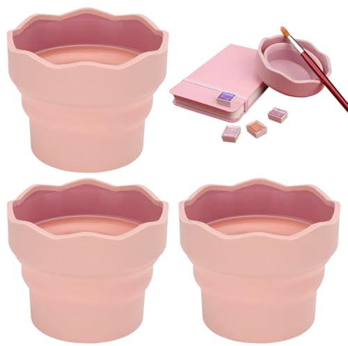 3 PCS Collapsible Paint Brush Washer Brush Rinser Cup Mini Foldable Silicone Watercolor Cup Silicone Washing Bucket Brush Holder Organizer Painting Water Cup for Watercolor Oil Painting