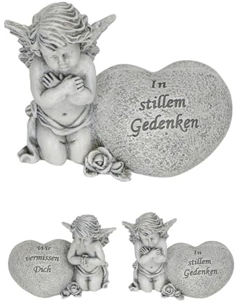 NETPROSHOP Grabschmuck Engel mit Herz Groß Wir vermissen Dich oder In stillem Gedenken ca. 12x10cm, Auswahl:In stillem Gedenken