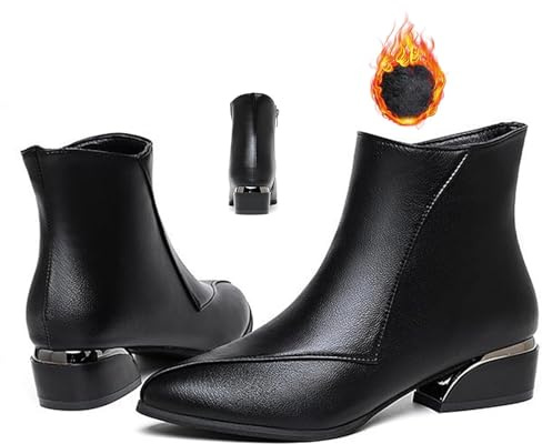 MASHANGGOU Stivaletti da donna con tacco basso, eleganti stivaletti con tacco basso, stivaletti da donna con tacco grosso e cerniera laterale in pelle impermeabile
