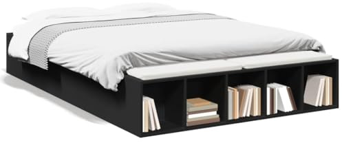 IKAYAA Letto Matrimoniale con Contenitore 120x190 Struttura Letto con Scomparti Giroletto Matrimoniale in Legno -Nero-120 x 190 cm