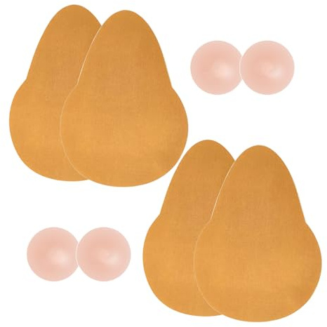 CUKIN Sujetador Adhesivo para Senos Grandes Push Up Sin Tirantes - 2 Pares + 2 Pares de Pezoneras de Silicona - Cinta Levanta Pecho Reusable con Soporte Fuerte, Beige C-D