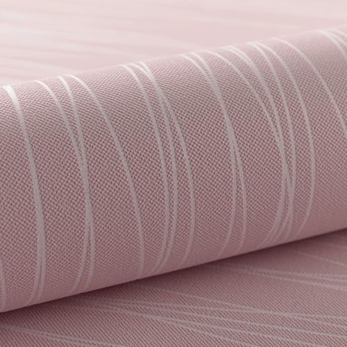 Anttyscar Mix Plain Stripe Textured Thick 3D Embossed Modern Minimalist Wallpaper Roll - Striped Flocking Wallcoverings, No Match Irregular Stripes for Bedroom, Living Room, Lounge - Blush Pink