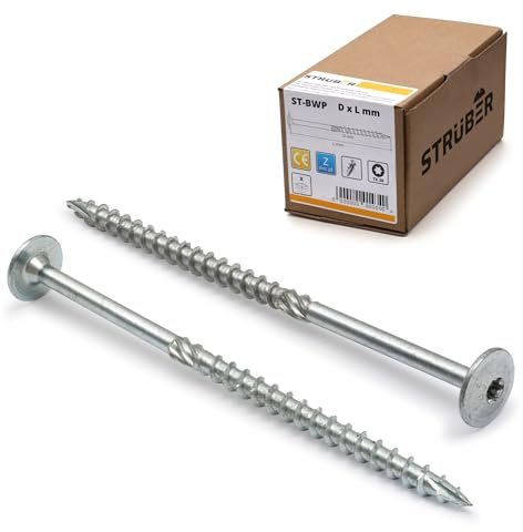 STRÜBER Tellerkopfschrauben mit Torx-Antrieb verzinkt 8,0 x 260 mm, 50 Stk. | Holzschrauben für Dachkonstruktionen, verzinkte Konstruktionsschrauben, Sparrenschrauben, TX-Buchse, inklusive TX-Bit