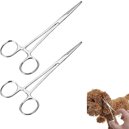 Juego de alicates de piercing autoblocantes, pinzas de acero inoxidable prémium con diseño de diente de sierra para manualidades, manualidades y cuidado de animales (2 unidades) (Straight+straight)