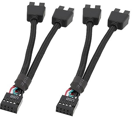 Tuesoa 2Pcs Computer Motherboard USB Extension Cable 9 Pin 1 Female to 2 Male Y Splitter Audio HD Extension Cable for PC DIY Replacement