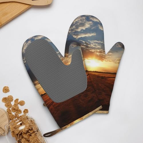Lot de 2 gants de cuisine en silicone, résistants à la chaleur, antidérapants, doublure en coton doux, gants de cuisson au lever du soleil, gants de barbecue pour la cuisine, la pâtisserie, le grill