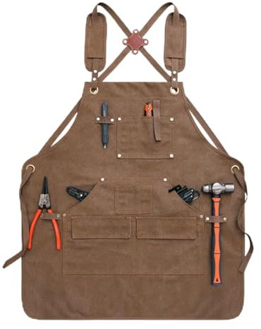 UTTASU Heavy Duty Canvas Workshop Apron With Adjustable Split Leg Design Tool Pockets Waterproof Protection For Carpenter Welder Electrician Gardening Work(camel)