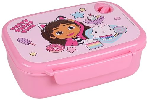 sarcia.eu Gabby's Dollhouse Caja de desayuno escolar, CAJA para el desayuno, fiambrera para bocadillos, tentempiés, rosa (Gabby's Dollhouse)