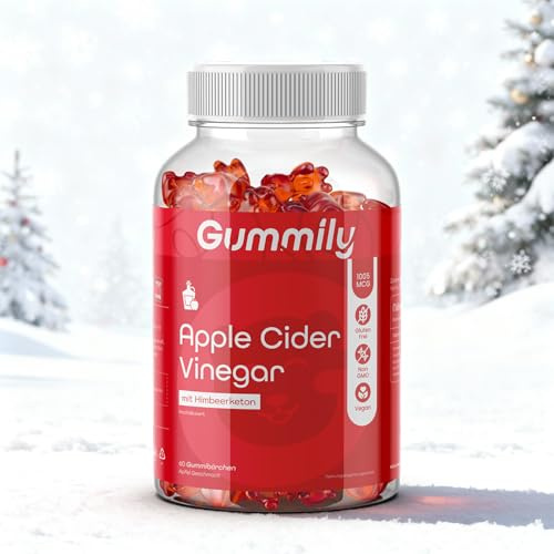 Caramelle gommose all'aceto di mele premium - Alta intensità - con chetone di lampone (estratto di frutta) - 60 pezzi - Vegane - Non OGM - Senza additivi - Gummily