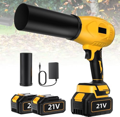 Laubbläser, 18 V, Akku, Laubbläser, kabellos, mit 2 Akkus und Ladegerät, 800 W, 200 m/s, 30.000 U/min, tragbar für Gärten, Hof, Blatt, Schnee