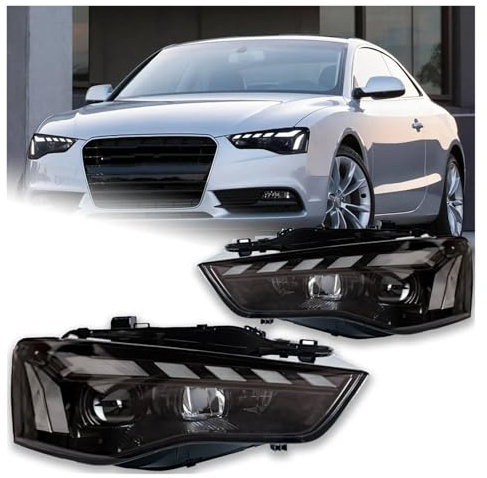 WSUMKH Fanale Anteriore Luci Auto Per A5 2008 2009 2010 2011 2012 2013 2014 2015 2016 LED Proiettore Lente Animazione DRL Segnale Dinamico Reversese Automotive Faro Principale Fari