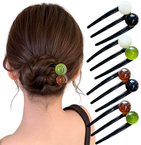 4 Stück U-förmige Haarnadeln Groß Französische Haarspange, 3-zackige Französische Haarnadel Haarspangen Damen French Pin Hair Clip Elegante Perle Haarstab Haarklammern Hairpin Haarklammer Haarstäbchen