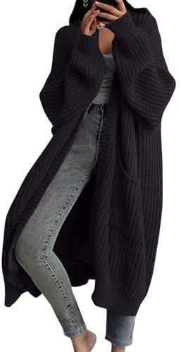 Womens Oversized Long Knitted Cardigan, Chunky Longline Cardigan for Women UK, Casual Loose Knit Sweater Coat with Pockets, Soft Cozy Thick Cardigans for Women, Ladies Open Front Chunky Knitwear