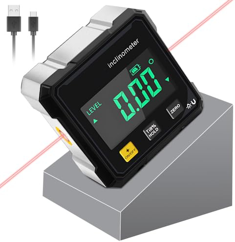 Rapporteur d'angle numérique magnétique à 4 côtés avec laser étanche IP54 avec écran LCD pour le travail du bois, la construction, la décoration, le bricolage