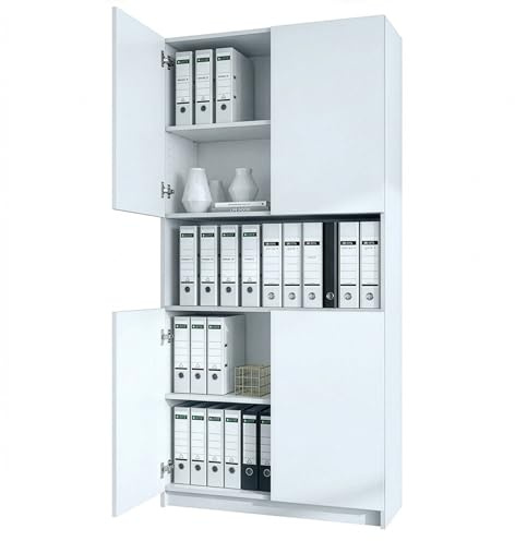 InnoFurn Aktenschrank Elona M2, Büroschrank mit Soft-Close & Push-to-Open, Aufbewahrungschrank, Büro, Home Office. Wohnzimer, Weiß matt (82 x 184 x 37 cm)