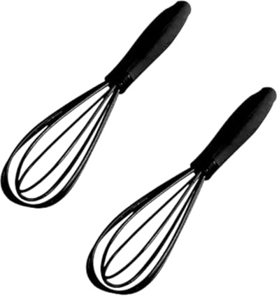 Mini-Silikon-Schneebesen, 17 cm, kratzfest, antihaftbeschichtet, Milch- und Eierschlägel, Handeiermischer, Küchenwerkzeug zum Kochen, Backen, Mischen, Rühren, Küchenutensilien, Schwarz, 2 Stück