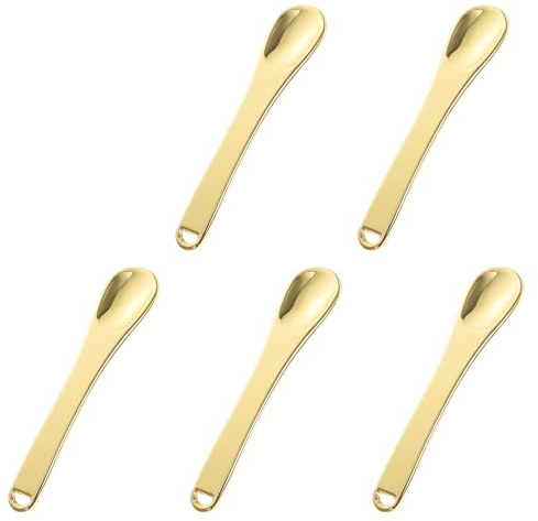 NUOBESTY Cucharas para Crema Facial de Zinc, 5 Unidades Doradas, Multiusos para Cuidado del Rostro, Masajeadores Pequeños para Ojos, Ideales para Aplicación de Cosméticos y Mascarillas