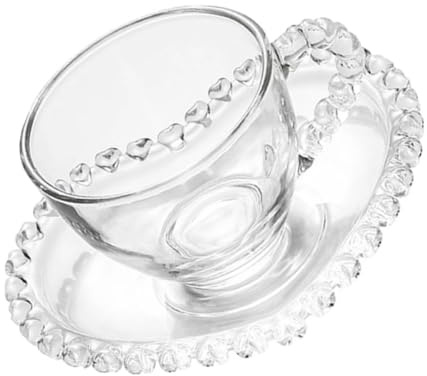 Homoyoyo Tasse à Café en Verre Transparente Petite Taille Anse Ergonomique et Soucoupe Antidérapante, pour Thé de L’après-midi, Lait et Bureau, Service de 1 Pièce