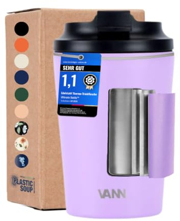 VANN Thermobecher 350ML - Kaffeebecher Auslaufsicher [6h kalt 3h warm] | Thermosbecher [BPA-frei] - Ideal als Teebecher und Kaffee für To Go - Spülmaschinenfest - Zartes Lila