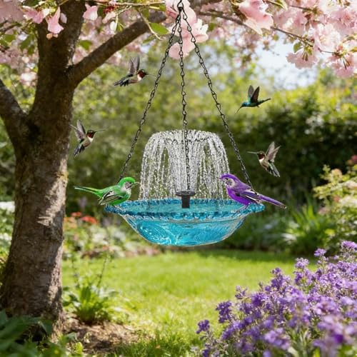 Cascata Solare Fontana A Bagno Uccellis Sospesa, Sospesa Bagno Uccellis Con Fontana Solare, U-ccelli Bagnos Fontanas Energia Solar Pompa Esterni, Grande Bagnos U-ccelli Colibrìs Pompa Fontane Acqua