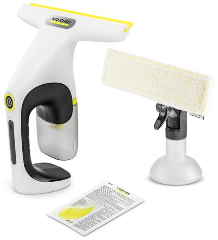 Kärcher Akku-Fenstersauger WV 1 Compact Care, Akkulaufzeit: 25 min., Schmutzwassertank: 100 ml, Gewicht: 0,5 kg, Sprühflasche mit Mikrofaser-Wischbezug, 20 ml Fensterreiniger, USB-C-Port