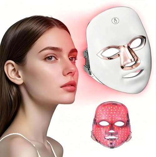 Masque Luminothérapie LED pour Visage,7 Modes de Lumière avec 90 Perles LED,Masque Facial Ergonomique LED,Anti-Âge Anti-Rides Réparateur Peau,Soin de la Peau Rajeunissant Anti-Acné Rechargeable Type-C