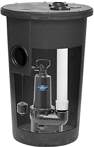 Superior Pump 93020 1/2 HP 2 Cast Iron Sewage Pump System with Vertical Float Switch , Black