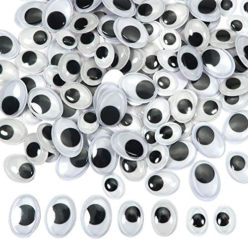 TOAOB 200 Pezzi Occhietti Adesivi per Lavoretti Ovale Plastica Mobili Autoadesivi Wiggle Eyes Finti Occhi per Fai da Te Scrapbooking Artigianato Bambole Pupazzi Accessori 8mm 10mm 12mm 14mm