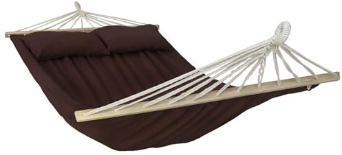 BB Sport Amaca Doppia Barre 240x150 cm Carrico Massimo 300 kg 2 Persone 2 Cuscini Giardino Patio Terrazzo, Colore:Cioccolata