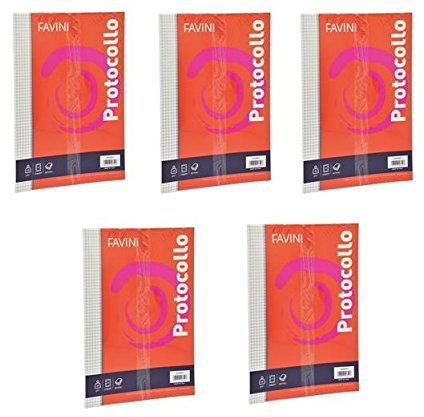 5 CONFEZIONI FOGLIO PROTOCOLLO QUADRETTI CON MARGINE DA 30 FOGLI A4