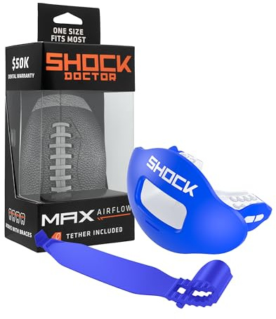 Shock Doctor Lip Guard, Adult and Youth Mouth Guard Football with Strap, Breathable Wide Opening Football Mouthpiece for Youth and Adults OSFA, Shock Doctor Mouth Guards, Max Airflow