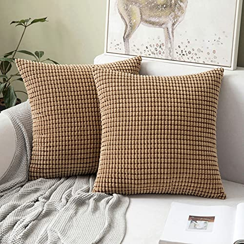 MIULEE Kissenbezug 40x40 Braun Sofakissen Kordsamt Kissenbezüge Quadrat Cord Dekokissen Kissenhülle Dekorativ Couchkissen Bezug Weich für Wohnzimmer Schlafzimmer 16x16 Inch 2er Set