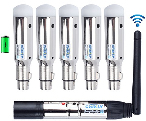 CHINLY 6pcs DMX512 DMX Dfi DJ 2.4G 5 Charging Wireless Receiver Built-in Battery & 1 Transmitter LED Lighting Control for LED Stage Par Party Light