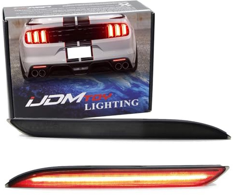 iJDMTOY Smoked Lens 36-SMD Red LED Bumper Reflector Lights Compatible With 2015-2017 Ford Mustang, Function as Tail/Brake or Rear Fog Lamps
