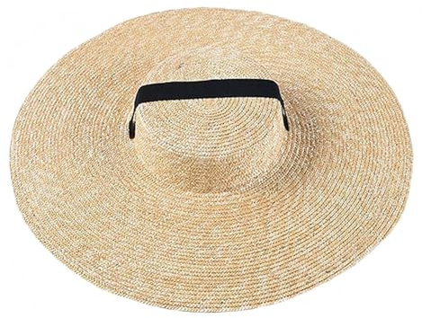 Ulalaza Sombrero de paja trenzado de ala ancha para mujer, protección solar UPF 50+, sombrero de paja para verano