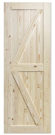 SmartStandard 30in x 84in Sliding Barn Wood Door Pre-Drilled Ready to Assemble, DIY Unfinished Solid Spruce Wood Panelled Slab, Interior Single Door Only, Natural, K-Frame (Fit 5FT Rail)