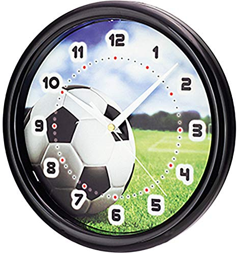 SELVA - Orologio da parete per bambini, motivo: calcio, cassa in ABS, vetro di plastica, silenzioso, Ø 25 cm