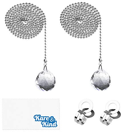 Kare & Kind Chaîne à tirer légère pour ventilateur de plafond et boule de cristal - 2x Jeu de chaînes d'extraction de boule de cristal - Boule élégante en cristal avec chaîne d'extraction de 1 m