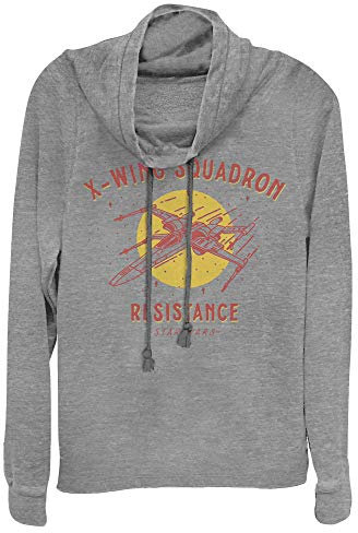 Fifth Sun Star Wars : The Rise of Skywalker Rebel Matchbook Haut en tricot à manches longues et col bénitier pour femme, Gris chiné, Taille M