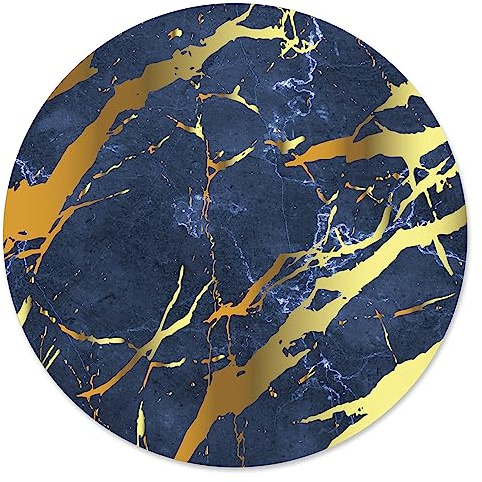 younikat Mauspad Marmor-Look I Ø 22 cm rund I Blau Gold Mousepad in Standard-Größe, rutschfest I schlicht modern I Stein-Optik Granit I dv688