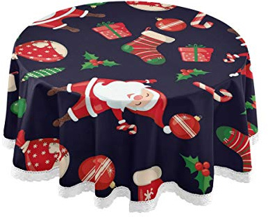 TropicalLife HaJie Tovaglia natalizia Babbo Natale Agrifoglio 152,4 cm tovaglia rotonda in pizzo lavabile per Natale, festa a tema festa decorazione pranzo