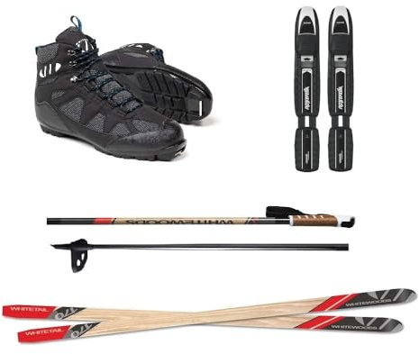 Whitewoods Whitetail Adult Metal Edge Backcountry Cross Country NNNBC Ski Package: Skis, Bindings, Boots, Poles (190 cm Skis, EU Boot Size: 43)