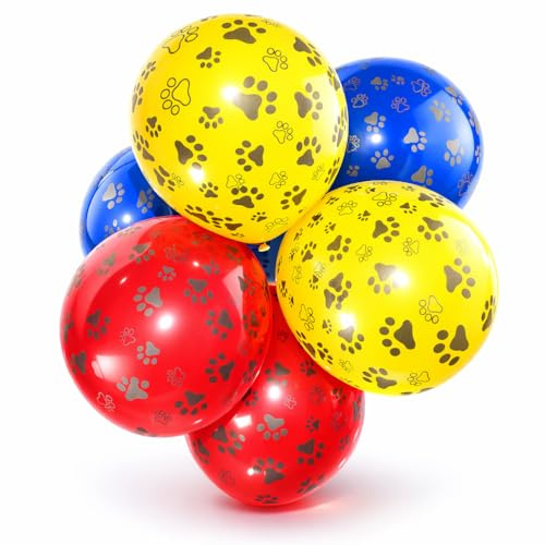 Happium 10 Stück 30,5 cm bedruckte Latex-Luftballons, Kinderparty, Pfoten, Hund, Tierwelpen, Thema, Katze, Kätzchen, Welpen, Party-Dekoration, Luftballons, Farbe: Rot, Blau, Gelb | Kinderparty, Pfoten, Hund, Tierwelpen, Katze, Kätzchen, Welpe, Party-Dekoration