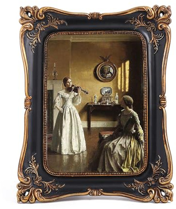 SIKOO 5x7 Vintage Antique Picture Frames - Tabletop and Wall Mount Ornate Victorian Decor, Black and Gold
