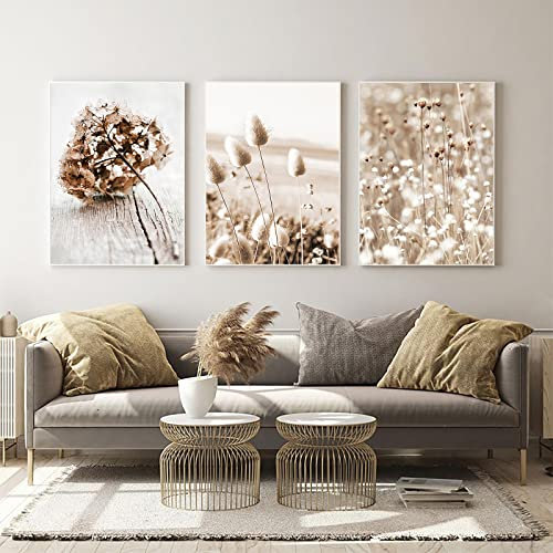 Trayosin Moderne Poster Set 3 Bilder Boho Pampasgras Kunstdrucke,Wandbilder für Wohnzimmer Schlafzimmer,Beige Poster Set, ohne Bilderrahmen (40x50cm)