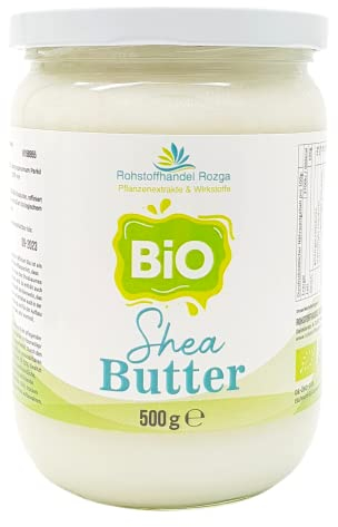 Bio Sheabutter 500 g im Glas– 100% rein, beste Lebensmitelqualität neutral & geruchlos, Karitébutter, vegan