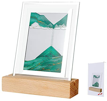 Créativité Lampe de Table Sable Mouvant,Chargement USB 3D Quicksand Image Chambre Art déco Sablier Sculpture Dynamique de Mouvement de Sable de Cadre de Verre (Green)