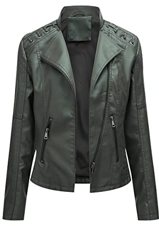 Giacca Similpelle Donna Giubbotto Giubbino Giacche Ecopelle Donna Giacca Biker Jacket Donna Giubbotto Similpelle Faux Leather Jacket Donna Giacca Bikers Finta Pelle Sintetica Donna Curvy Verde 4XL