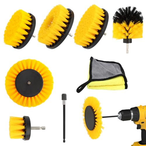 MXTIMWAN Lot de 8 brosses pour perceuse, visseuse sans fil, jantes, carrelage et sols