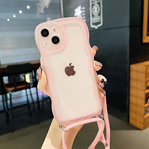 Rokmym Coque pour iPhone 11 avec Cordon de Collier Réglable - Transparent avec Grande Bordure Ondulée en Silicone, Protection Anti-Choc, Bumper Housse